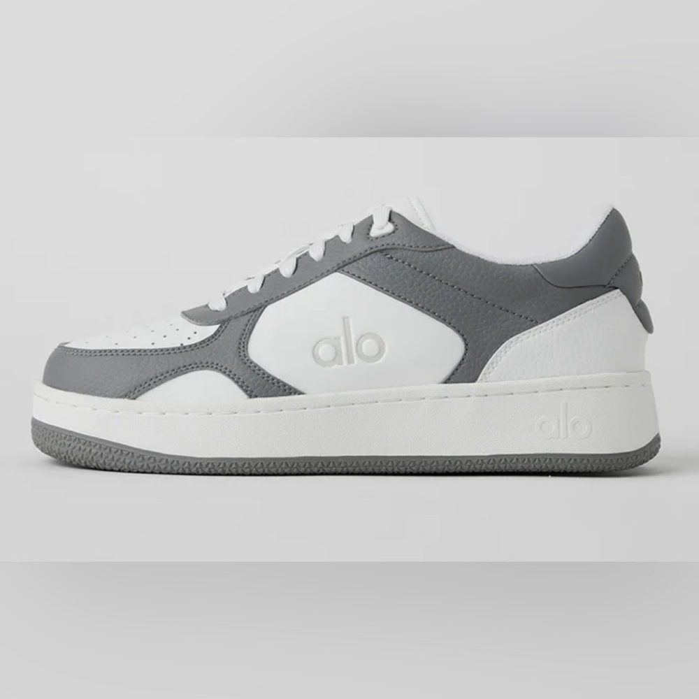 ALO Yoga White and Gray Leather Low-Top Sneakers